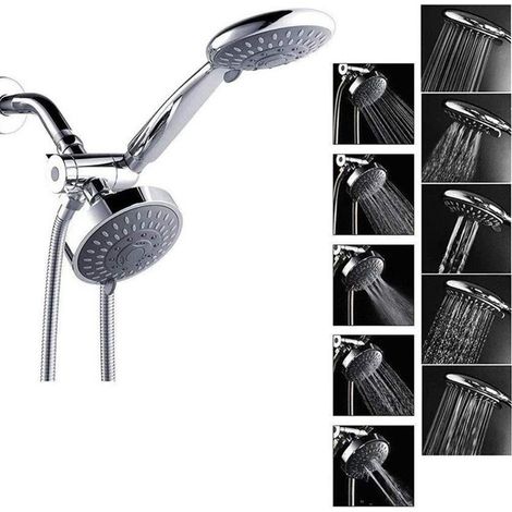 Ensemble de douche cinq pièces à double pommeau haute pression avec inverseur à trois voies chromé, support, pommeau de douche effet pluie et douchette – ensemble de style américain 5 pièces.