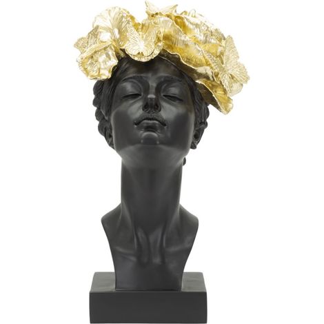 Statua Donna con Farlalle in Testa 21x36,5x20 cm in Poliresina Nero/Oro (1/5)