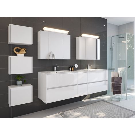 Badmöbelset Taifun 190cm 4tlg mit 2x Spiegelschrank und 3er Boxen Set weiß Hgl