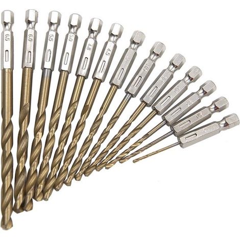 Set di 13 punte esagonali in titanio per friggere la pasta (1,5–6,5 mm) per trapani elettrici e avvitatori. (1/5)