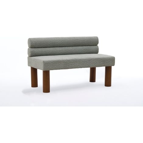 Banco moderno minimalista extragrande tapizado en bouclé gris con estructura de madera (1/5)