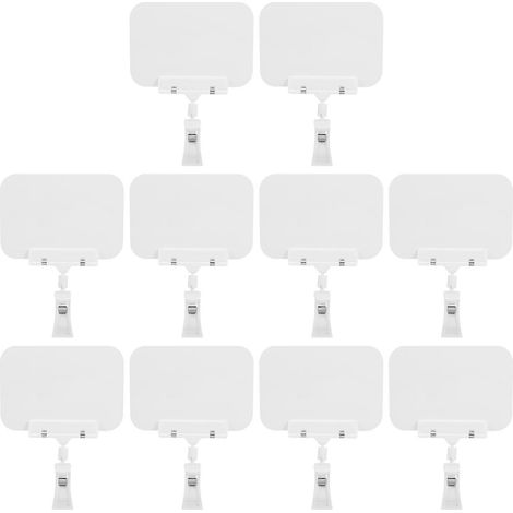 Lot de 10 porte-étiquettes de prix avec pinces pour présentoirs de marchandises, petits porte-étiquettes pour supermarché-21.00X14.50X2.00CM-White (1/3)