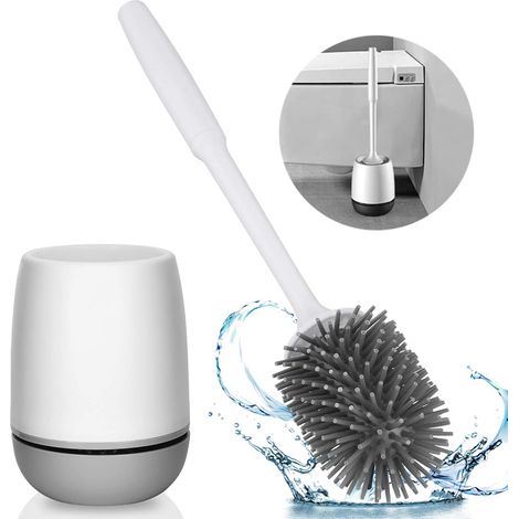 Brosse WC - Tete En Silicone Souple - Support Mural Inclus - Design Compact Avec Fond Amovible - 1 Piece (1/5)