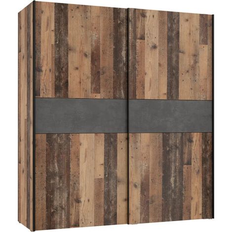 Armoire 170 cm 2 portes décor bois vintage et béton gris - BUCKY (1/5)