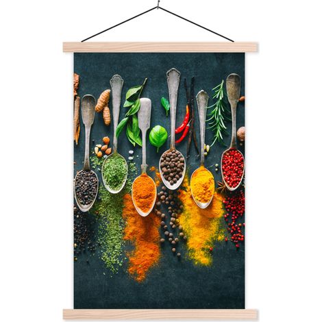POSTER CON CORNICE MAGNETICA Erbe - Spezie - Cucchiai 40x60 cm (1/3)