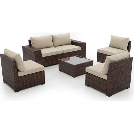 Conjunto de Exterior Modular Javis en Ratan PE. Muebles de Jardin y Terraza, 155cm, Ratan Marron (1/5)