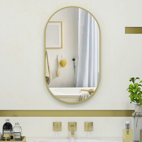 Miroir ovale 40x70 cm de salle de bain décoratif mural avec cadre en aluminium pour salon Or horizontal ou vertical