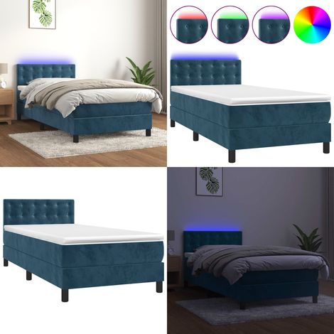 Boxspringbett mit Matratze & LED Dunkelblau 90x190 cm Samt - Boxspringbett - Doppelbett - Samtbett - Luxusbett - Schlafsofa - Home & Living (1/5)