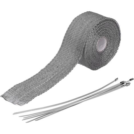 Ruban Adhésif Isolant Thermique en Fibre de Verre 5m Noir avec Attaches en Acier Allié pour Pot d'Échappement Auto et Moto (1/5)