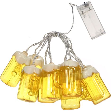 Guirnalda de luces decorativas de 1,5 m (5 pies) con 10 LED en forma de jarras de cerveza, ideal para Navidad, Pascua, Carnaval y otras celebraciones. Luz fija. (1/5)
