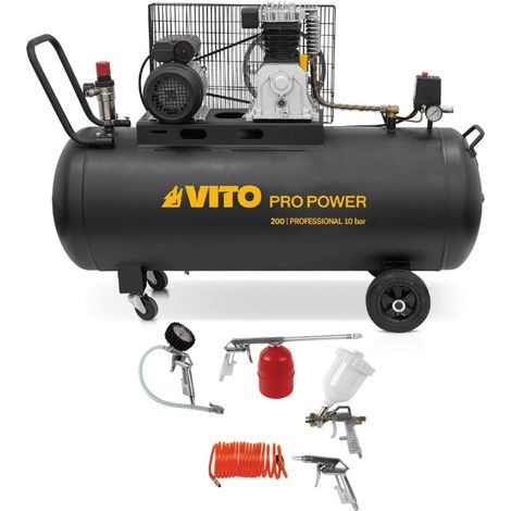 Compresseur d'air 200L 10Bar 3kW 400L/min + 5 Outils pneumatiques Kit Complet Gonflage Soufflage Peinture Garage Atelier VITO (1/5)