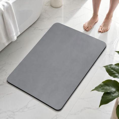 Tapis de Bain Diatomite, 40x60cm Tapis Salle de Bain Antidérapant SéChage Rapide, Tapis de Douche Absorbant, Lavable Tapis de Bain Pierre, Diatomite Bath Mat pour Douche, Gris Foncé (1/5)