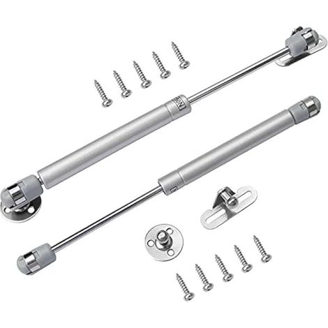 Lot de 2 vérins à gaz de 100 N avec vis, charnières à fermeture douce pour placard de cuisine, armoire à jouets, charnières de couvercle lourd, supports de levage, argenté