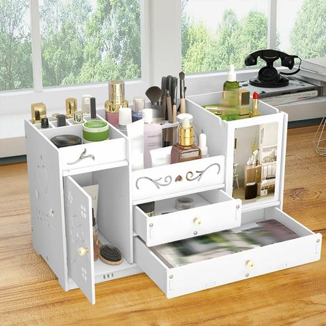 Kosmetikaufbewahrungsbox, Make-up-Organizer, Schmuckkästchen mit Schublade, Weiß