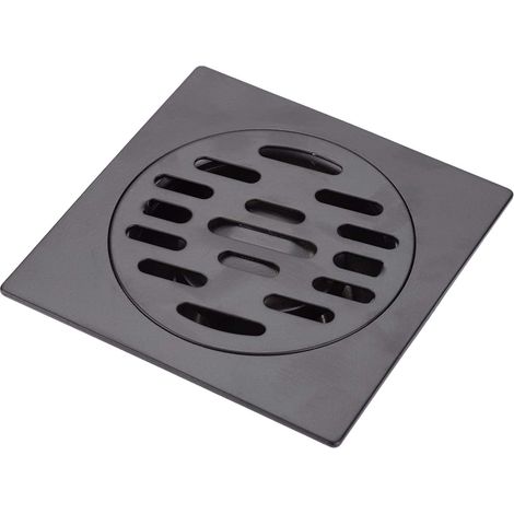 Siphon de sol avec couvercle amovible en acier inoxydable - Carré - Pour douche, salle de bain, cuisine, toilettes, garage - Noir (évacuation de sol normale) (1/5)