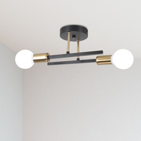 Industrielle Plafonnier 2 Douilles E27 Lampe de Plafond Moderne en Métal Lampe Intérieur pour Salon Chambre Porche Noir et Cuivre (1/5)