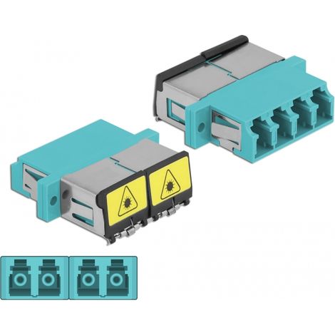 Delock Acoplador de Fibra Ãptica con protecciÃ³n lÃ¡ser flip LC Quad hembra a LC Quad hembra Multimodo aguamarina