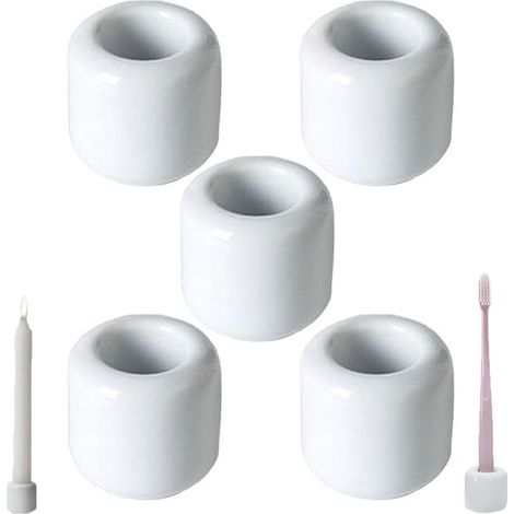 Lot de 5 pièces - Porte-brosse à dents en céramique - Mini bougeoir en céramique - Bougeoir en céramique - Porte-bougie cadeau - Blanc - Convient pour la salle de bain, la coiffeuse, le bureau et comm (1/5)