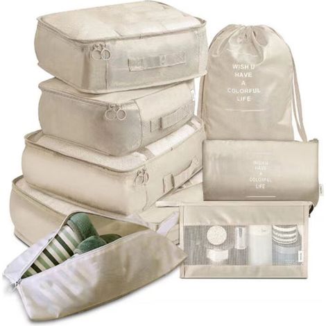 Lot de 8 cubes de rangement pour bagages et accessoires de voyage (1/4)