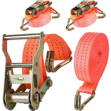 2x Sangles d'arrimage avec cliquet 6m x 38mm orange pour moto & voiture particulière