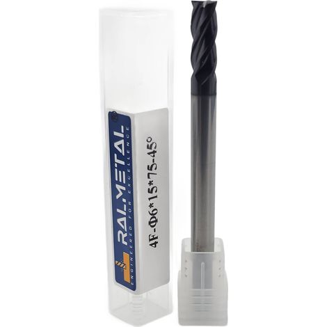 Fraise en carbure monobloc 6 x 15 x 75 mm, 4 dents, acier inoxydable 45 HRC (1/4)