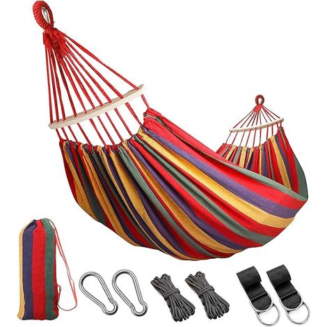 Amaca da campeggio brasiliana in tela doppia extra large con 2 cinghie di ricambio per alberi per giardino, veranda, esterno, interno, 260 cm x 80 cm, arcobaleno