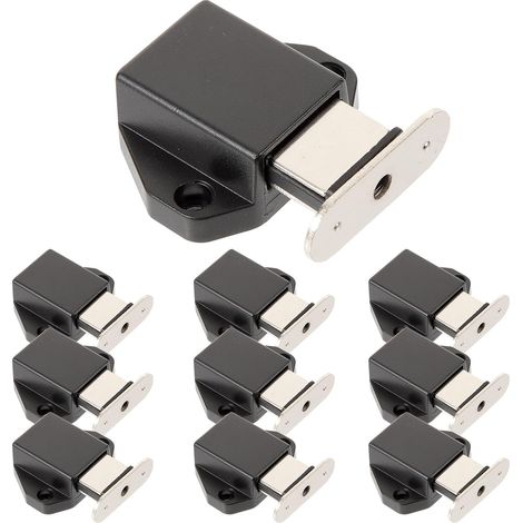 Lot de 10 Loquets Magnétiques Noirs pour Porte D’Armoire Ouverture par Simple Pression Verrou Caché à Pression Fixation sans Poignée Serrure de Sécurité pour Placards et