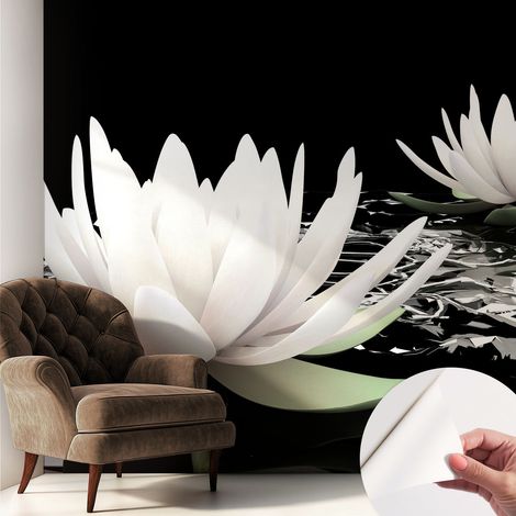 Fototapete Selbstklebend - trendige Wanddeko - Schlafzimmer - Wohnzimmer Blumen im Wasser 250x250 cm (1/5)