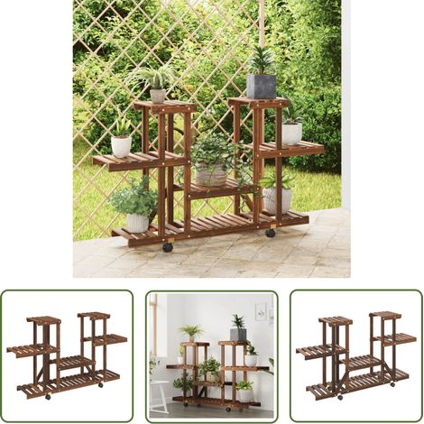 vidaXL Support à fleurs avec roues 110x25x78 cm bois massif de sapin (1/5)