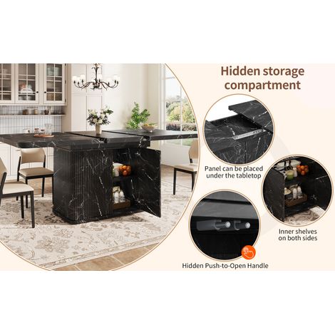 Set da pranzo con 4 sedie, tavolo estensibile 140-180x80x76,5 cm in MDF e metallo nero (1/5)