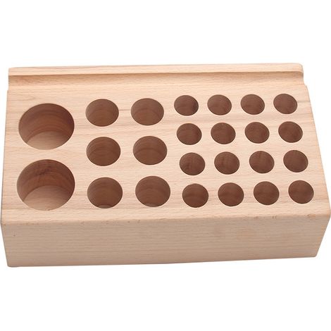 Porte-outils en cuir à 24 trous, organiseur d'outils de perçage en hêtre, boîte de rangement pour impression DIY (1/4)