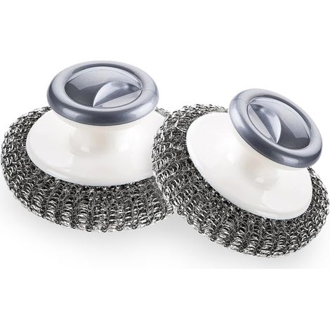 Lot de 2 brosses en acier inoxydable avec manches, brosses en laine d'acier pour laver la vaisselle et les ustensiles de cuisine.