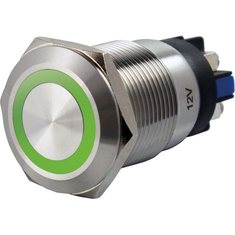 Bouton poussoir acier inox d 19 mm Halo vert 12V AC/DC Contact NO+NC (V) (1/5)