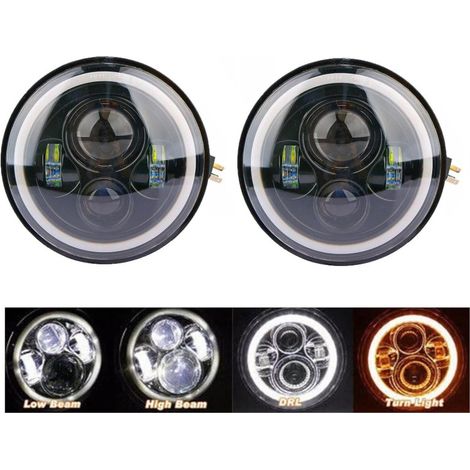 2er-Set universelle 7 Zoll (18 cm) LED-Scheinwerfer/Lampe (Halogen) 12V–24V Abblend-/Fernlicht mit DRL (Tagfahrlicht) und Blinke