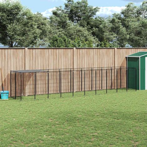 vidaXL Perrera negra 6,05 m² acero (1/5)