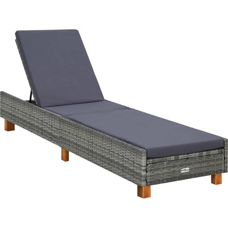 Bain de soleil Moderne - Transat - Fauteuil de jardin relax avec coussin Résine tressée Gris Chic-585142 (1/5)