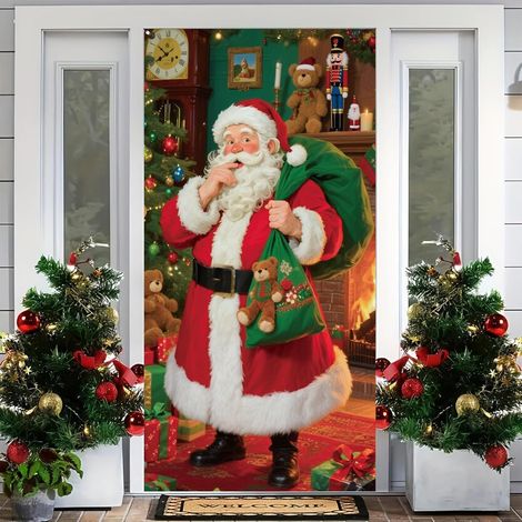 Nouveau rideau de porte de Noël, décoration de fond photo pour fête de Noël, fanion de porte - 90x180 (perforé + ruban) - ABS-3