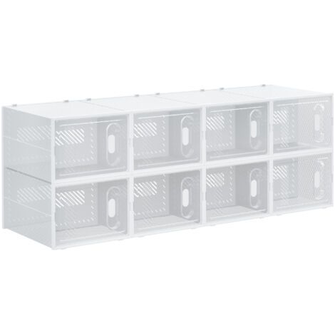 Meuble de rangement modulable, 8 cubes, meuble à chaussures empilables, vêtements, livres, jouets, blanc et transparent (1/4)