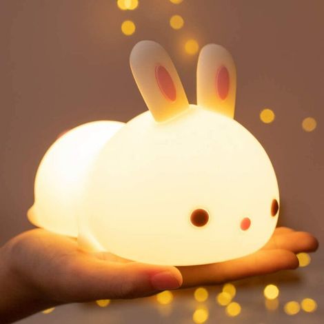 Veilleuse Bébé,Veilleuse Enfant Bebe Lapin,Lampe de Chevet Tactile,Veilleuse LED Rechargeable USB,Veilleuse Portable Silicone Nuit Fille Garcon Adulte,Lampe Animaux lumineux,Cadeau Lumineuse (1/5)