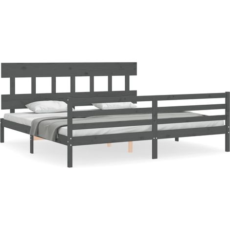 Lit double Lit adulte Cadre de lit sans matelas gris 200x200 cm bois massif (1/5)