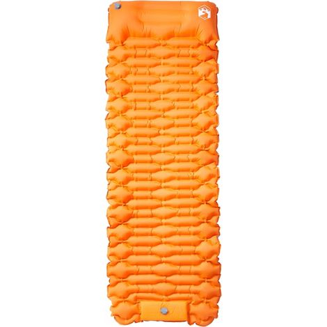Matelas de camping autogonflant avec oreiller 1 personne orange