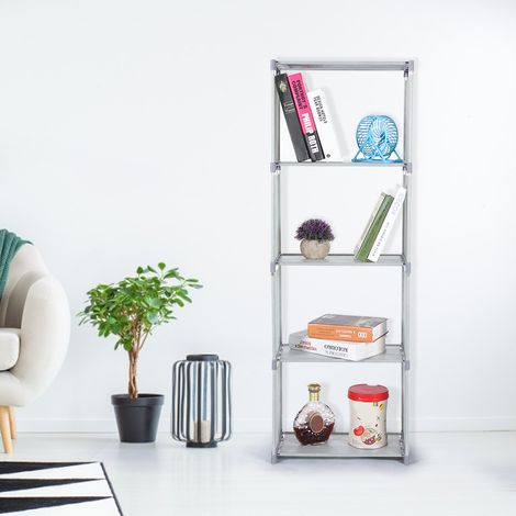 Mehrstöckiges, stehendes Bücherregal, Aufbewahrungsregal, Organizer für Wohnzimmer und Schlafzimmer, graue Farbe (1/5)