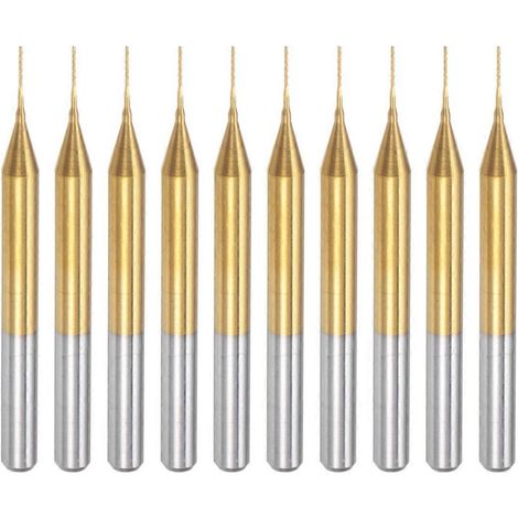 10 plaquettes en carbure à revêtement titane pour machines de circuits imprimés, tige de 1/8 pouce, diamètre 0,4 mm (1/5)