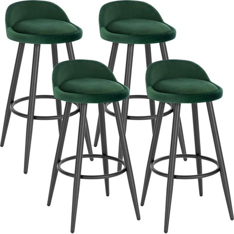 Woltu – Lot de 4 tabourets de bar – Hauteur d'assise 69,5 cm – Siège en velours et métal – Repose-pieds rond – Capacité 120 kg
