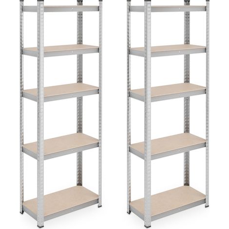Relaxdays Schwerlastregal 2er Set, HxBxT: 180x60x30 cm, 500 kg, Stahl, Lagerregal, Keller, Garage, zum Stecken, silber