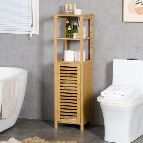 Mueble almacenamiento baño bambú con baldas ajustables OKMYHOME (1/4)