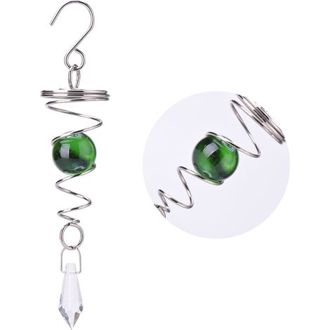 Boule de jardin en verre et acier inoxydable de style nordique, ornée d'une spirale verte, idéale pour décorer terrasses et pelouses. (1/2)