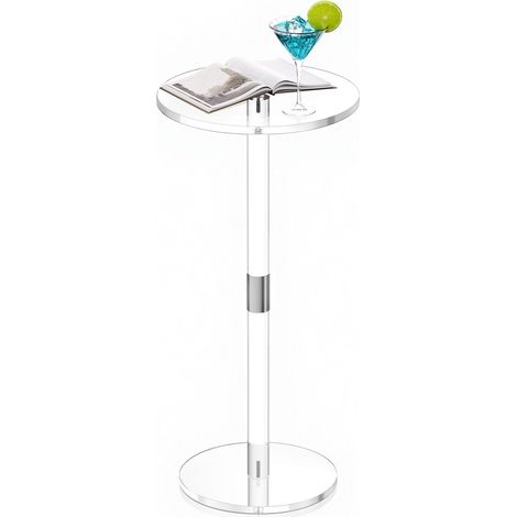 Table d'appoint en acrylique, 25,4 x 25,4 x 54 cm, table à boissons ronde transparente avec poteau solide, bout de canapé moderne en acrylique, charge 5 kg, pour café, nourriture, collation (1/5)