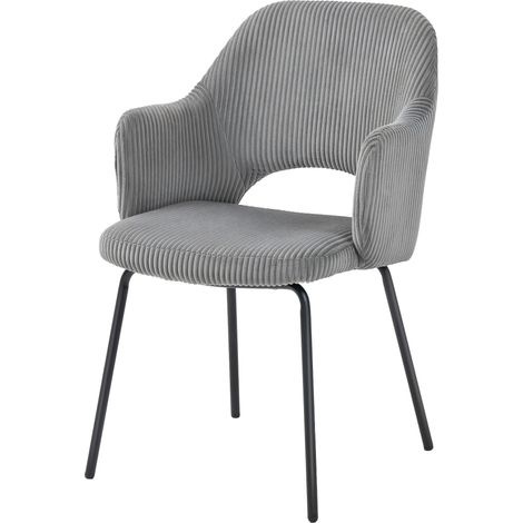 Chaise de salle à pliable grise pour salon manger, revêtement velours côtelé, forme coquillage, pieds métal, repose-pieds, (1/5)