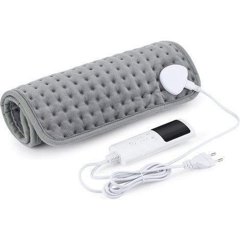 Coussin chauffant - Couverture chauffante - Enveloppement chauffant - 9 niveaux de chauffage - 4 réglages de minuterie - 30 × 60 cm - Fibre synthétique - Gris (1/5)